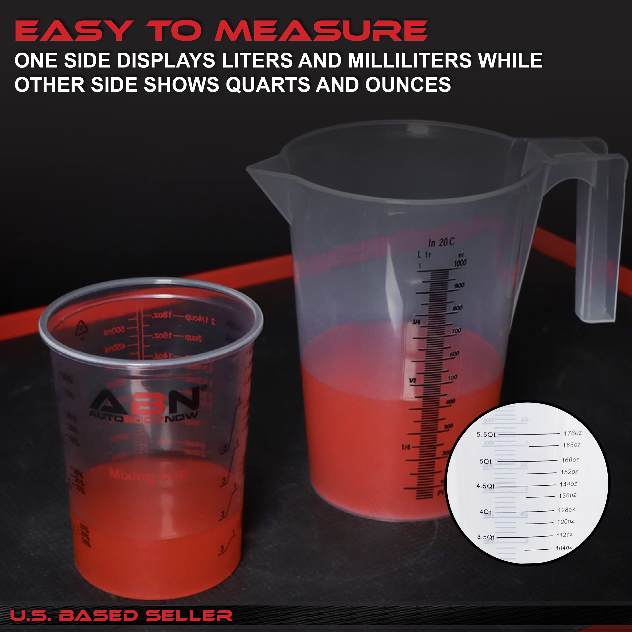 ABN 5 Piece Set of Graduated Paint Mixing Pitchers Quart and Gallon Sized Mixing Cups - 5000 ml, 3000 ml, 2000 ml, 1000 ml, 500 ml Plastic Mixing Cups for Paint, Resin, Epoxy and Home Kitchen and - Image 4